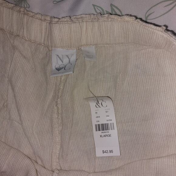 New York & Co Boyfriend drawstring linen pants cream stripes Size xl Resort wear - Picture 10 of 13